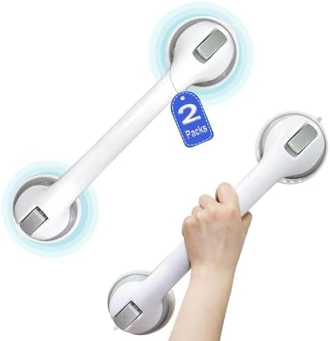 2 Pack 16 inch Shower Grab Bars,Grab Bars for Bathtubs and Showers, Shower Handles for Elderly Suction Cup, Bathroom Safety Bars for Showers Walls Heavy Duty, No Drilling Waterproof