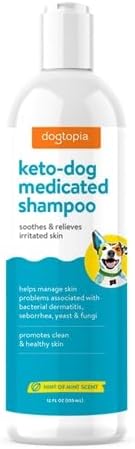 Dogtopia Keto-Dog Medicated 12oz Shampoo for Dogs and Pets – Hint of Mint Scent | Therapeutic Medicated Shampoo with Moisturizing Colloidal Oatmeal | Soothes and Relieves Irritated Skin