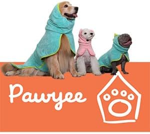 Pawyee Super Soft Fast-Drying Dog Towel Set for Cold Weather, Beach, Pool - Adjustable Microfiber Bath Robe with Drying Gloves for Cats and Dogs (L, Blue Dino)