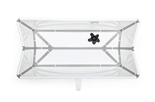 Stokke Flexi Bath Portable Baby Bathtub Bundle with Heat-Sensitive Plug and Newborn Baby Bath Support, White Grey