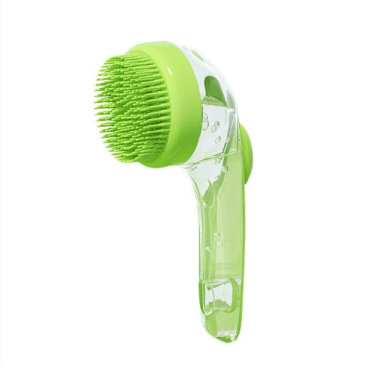 Pet Bath Brush with Shampoo Dispenser, Silicone Bristles, Ergonomic Handle, Green, 3-in-1 Shower Massage Tool for Dogs and Cats (Green)