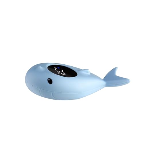 Baby Bath Thermometer, Digital Tube Floating Thermometer, Temp Warning Water Temperature Thermometer, Cute Cartoon Water Temperature Monitoring for Newborns, Infants (Whale Light Blue)