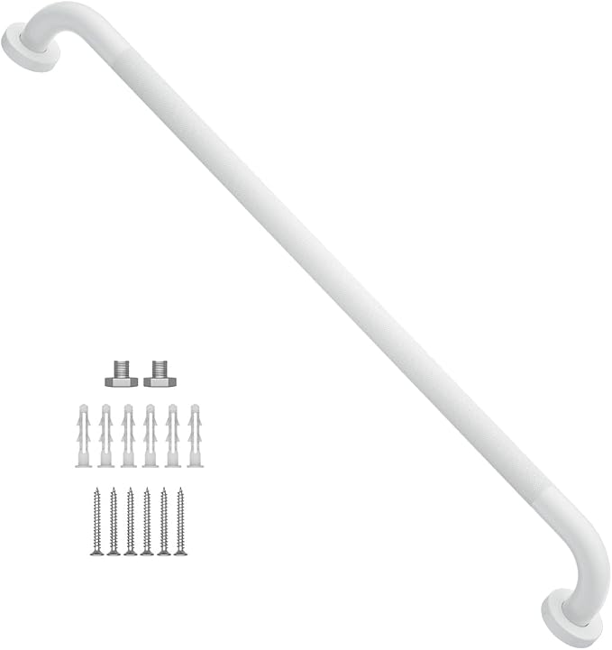 32 Inch Anti Slip Shower Grab Bar Oil Rubbed White 1.25" Diameter, Munzong Bathroom Grab Bar, Knurled Bathroom Balance Bar,Safety Hand Rail Support Handicap Elderly Senior Assist Bath Handle