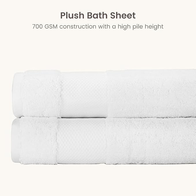BIOWEAVES 100% Organic Cotton Bath Sheet Set of 2 | Soft Oversized Bath Towels | 700 GSM Premium Bath Towel Sheet Set GOTS Certified - White