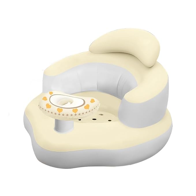 Inflatable Baby Seat for Babies 3-36 Months, Built-in Air Pump, Sit Me Up Chair with Tray and Back Support, Learning to Sit, Portable Baby Chair (Yellow & White)