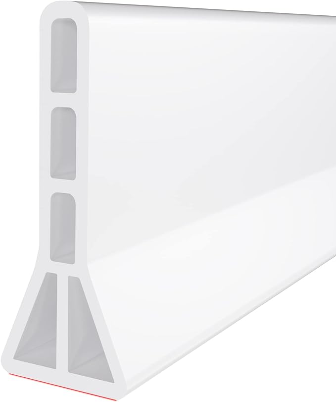 3" High Shower Threshold Water Dam 74 IN Collapsible Shower Water Splash Guard for Curbless Shower Threshold Barrier Water Stopper for Wet and Dry Separation Bathroom and Kitchen (White)