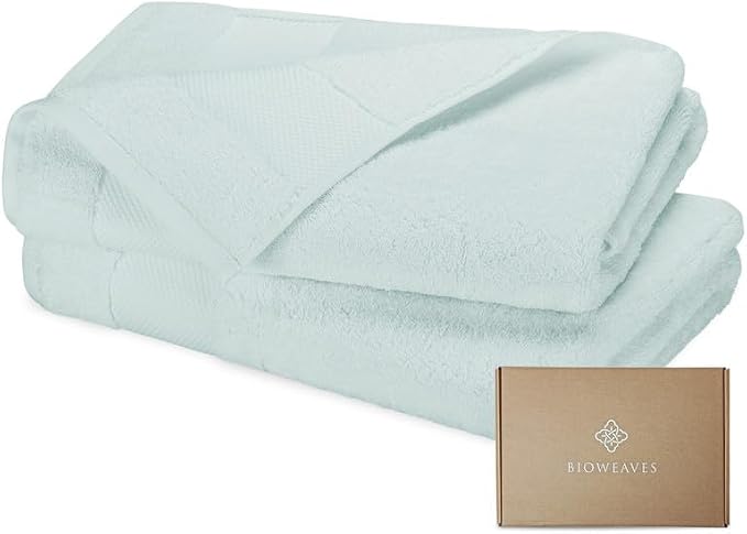 BIOWEAVES 100% Organic Cotton Bath Sheet Set of 2 | Soft Oversized Bath Towels | 700 GSM Premium Bath Towel Sheet Set GOTS Certified - Seafoam