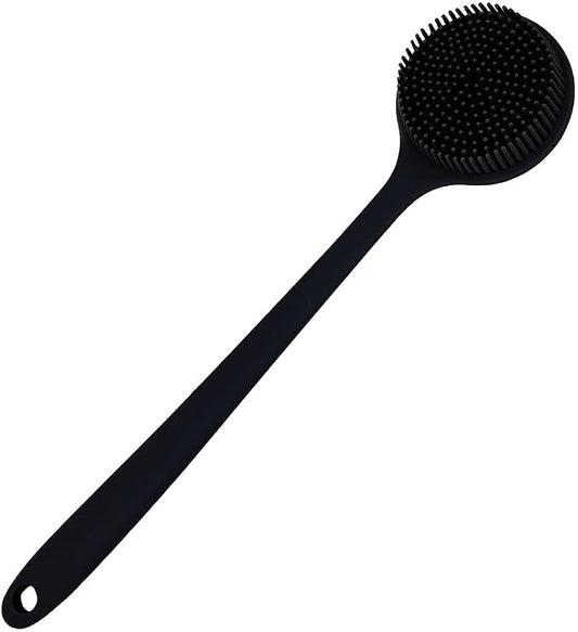 Long Handle Silicone Body Scrubber for Shower, Dual-Sided Back Scrubber Brush with Soft Bristles&Massage Nodes, Exfoliating Bath Brush for Hard to Reach Areas, Easy to Clean & Quick Dry, for Daily Use