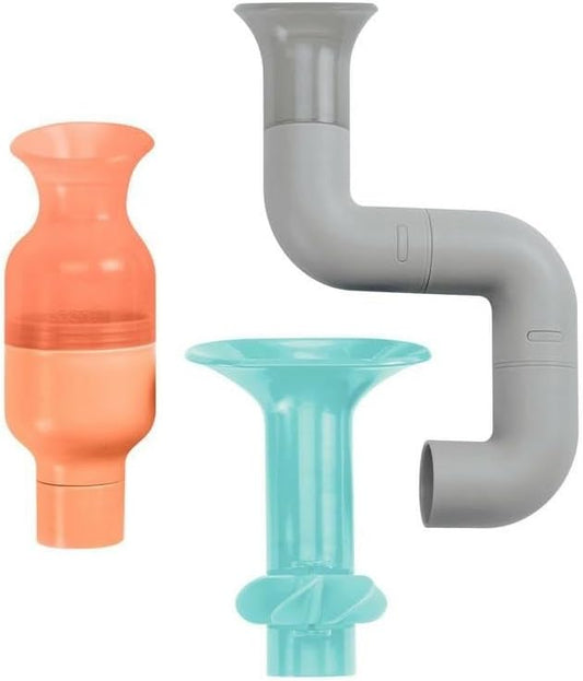 Boon Tubes Toddler Bath Toys - Bathtub Building Toys with Suction Cups - Toddler Sensory Toys and Bathtub Essentials - Gray - 3 Count - Kids Ages 12 Months and Up