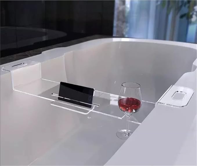 WANLIAN 33inch Luxury Bathtub Caddy for Bathroom - Table Tray with Storage and Organizer (Clear-C)