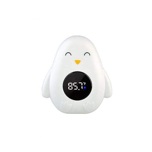 Baby Bath Thermometer, Digital Tube Floating Thermometer, Temp Warning Water Temperature Thermometer, Cute Cartoon Water Temperature Monitoring for Newborns, Infants (Penguin White)