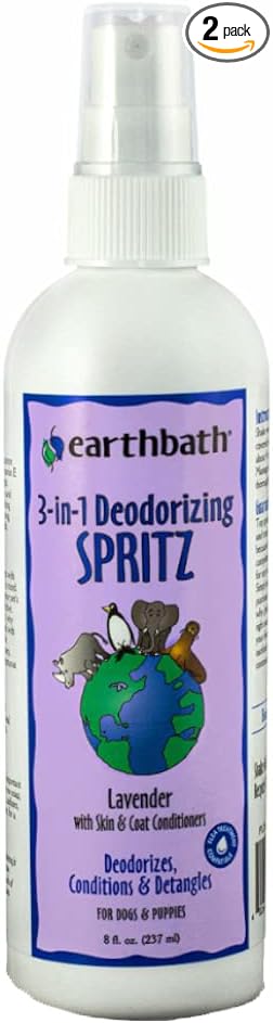 earthbath, Lavender 3-in-1 Dog & Puppy Deodorizing Spritz - Dog Odor Eliminator for Strong Odor, Cruelty-Free Dog Cologne, Dog Wash Spray, Made in USA, Dog Bathing Supplies - 8 Oz (2 Pack)