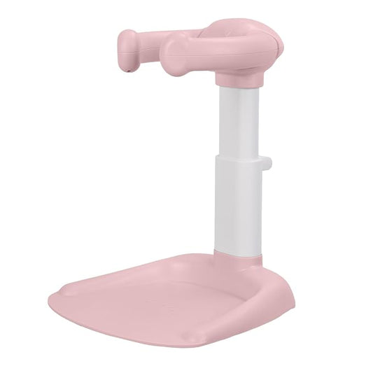 Foldable Design Baby Shower Stand with Armrest High Stability Adjustable Height Baby Shower Standing Support, Collapsible Kids Showering Rack with Head Holder Pink