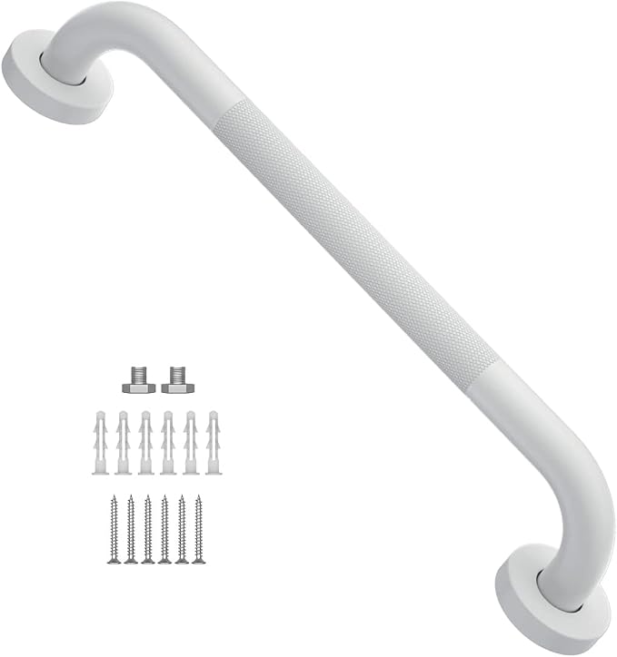 20 Inch Anti Slip Shower Grab Bar Oil Rubbed White 1.25" Diameter,Munzong Bathroom Grab Bar, Knurled Bathroom Balance Bar,Safety Hand Rail Support Handicap Elderly Senior Assist Bath Handle