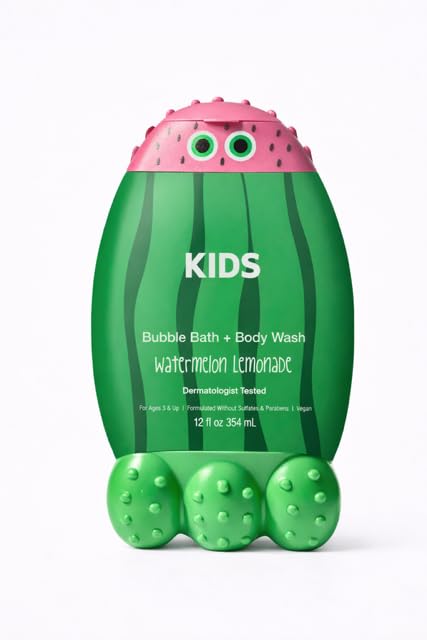 Raw Kids 2-in-1 Bubble Bath/Body Wash Sugar, Scent: Watermelon Lemonade (Gently Cleanse, Hydrate and Leave Skin Feeling Naturally Soft and Squeaky Clean. for Ages 3 Years and up) 12oz