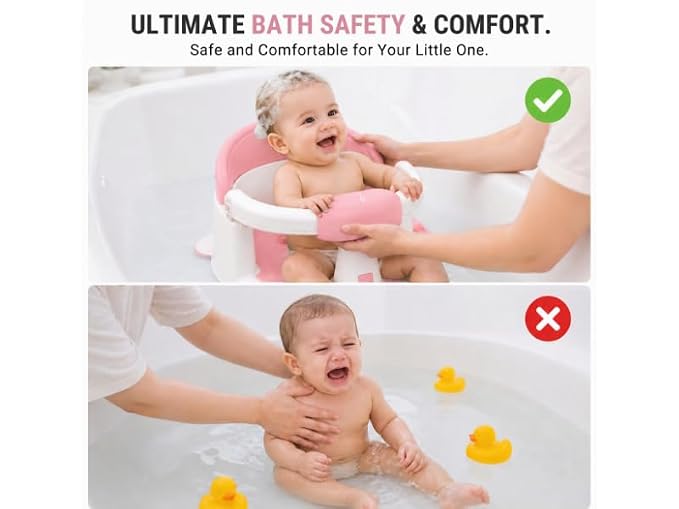 Baby Bath Seat for Babies 6-24 Months, Non Slip Infant Bath Seat with 4 Suction Cups, BPA Free Baby Bathtub Seat, Secure Bath Support Chair for Sit Up Babies, Pink