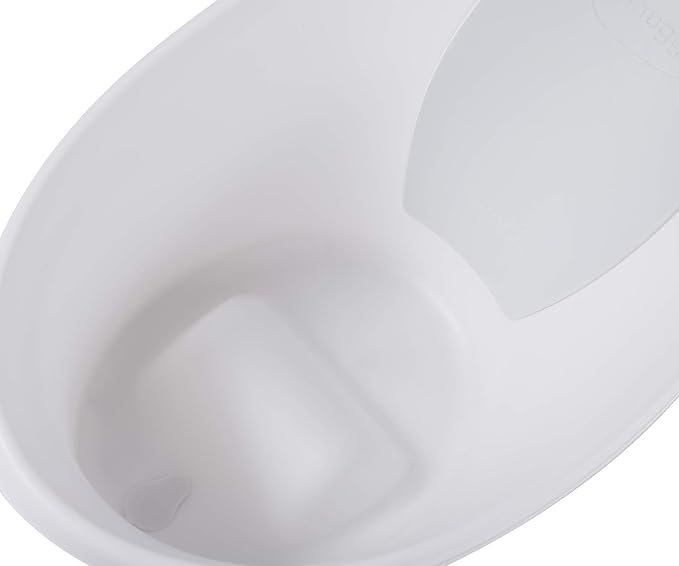 Shnuggle Newborn Baby Bath | Built in Support Bump and Soft Backrest | Suitable from Newborn | Bath Seat Support Includes Plug | White with Grey Backrest