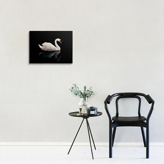 Black and White Swan on Water Canvas Wall Art Framed Print Painting Elegant Bird Wall Decor Artwork Poster Minimalist Modern Serene Nature for Living Room Bedroom Home Office Decor 12x16 Inches