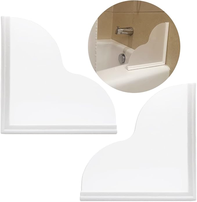 Tub Splash Guard Removable, 2 Pack Bathtub Water Splash Guards,Silicone Base & Acrylic Tub Corner Guards to Keep Water in Tub, Self-Adhesive & Prevent Shower Water from Splashing Out.