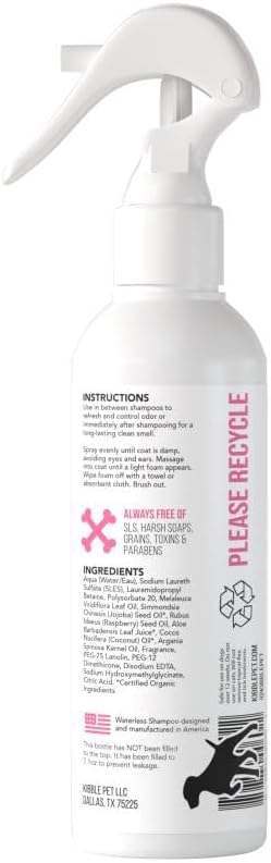 Kibble Pet Dog Leave in Conditioner Silky Coat Vanilla Travel Spray 7.1 oz – Portable Mini TSA Approved Pocket Size Glossing Fur Mist with Premium Argan Oil for On-the-Go Grooming
