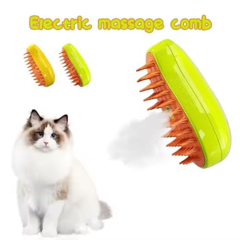 3-in-1 Steam Pet Brush for Cats & Dogs – Self-Cleaning Spray Comb for Grooming, Shedding & Massaging – Quiet Rechargeable Electric Steamer Hair Remover with Mist – Indoor Spa Tool (Yellow)