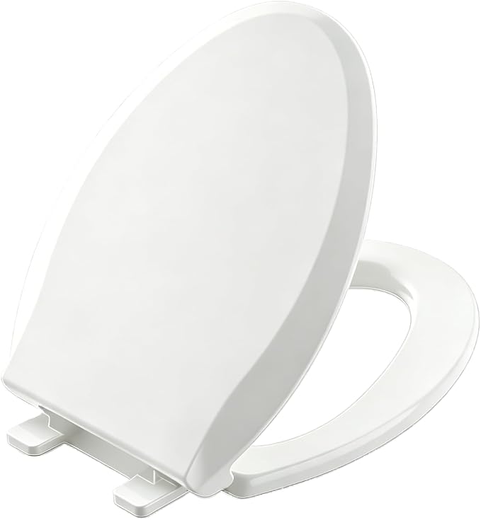 Aünsffer Toilet Seat Elongated Toilet Seat 18.5inch, Soft Close Toilet Seat Easy Clean, Oblong Toilet Lid for Home Use, White PP Material, 2 Year Support