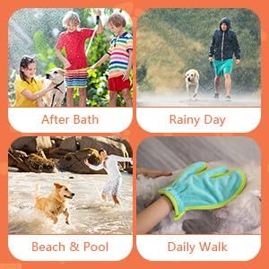 Pawyee Super Soft Fast-Drying Dog Towel with Drying Gloves for Cold Weather, Beach, Pool - Adjustable Microfiber Bath Robe Set (2 pcs) for Cats and Dogs (XL, Blue Dino)