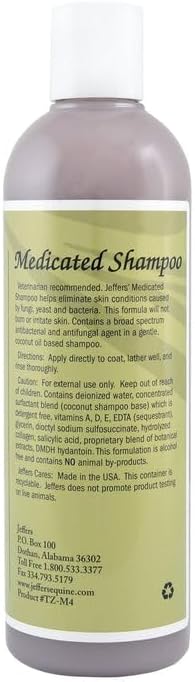 Jeffers Equine Antibacterial & Antifungal Medicated Horse Shampoo, 16 Oz - Concentrated Deodorizing Horse Shampoo for Skin & Coat Cleansing with Chloroxylenol, Coconut Oil Base & Vitamins A, D, E