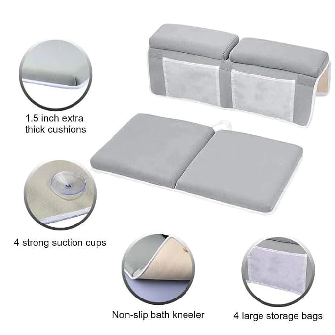 BRH Baby Bath Kneeler & Elbow Rest pad Set for Bath Toys,Baby Bathtub – 1.5 inches Thick Cushion, Non-Slip, 4 Mesh Pockets, Baby Essentials knelling pad, Baby Bath mat
