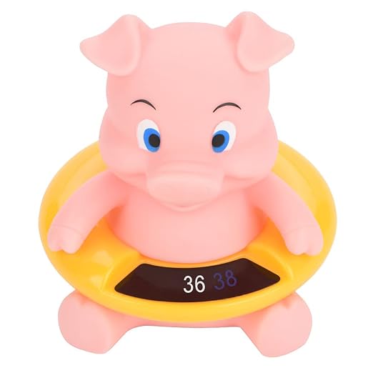 Baby Bath Thermometer, Floating LED Display Infant Thermometer, Safety Water Temperature Monitor with Auto Sensor for Newborn Toddler Bath Time (Pink Pig)