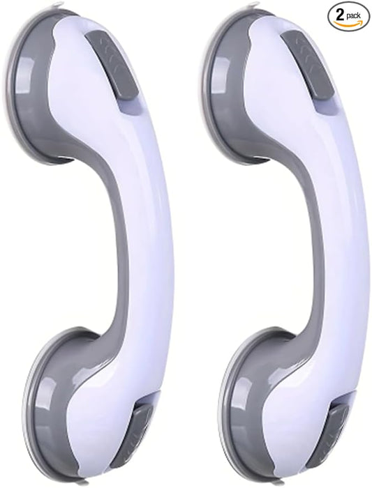 2Pcs Suction Grab Bars for Shower, Safety Handle Support for Bathroom (2, Gray, 12in)