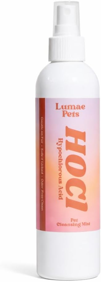 Lumae HOCl Pet Cleansing Mist Spray – Hypochlorous Acid Spray for Dogs & Cats, Gentle Skin & Paw Cleanser, Multipurpose Cleaning Spray for Paws, Toys & Bowls, Safe if Licked – 8 Fl Oz