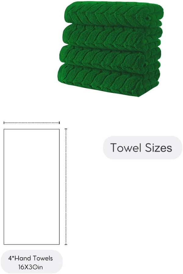 BAGNO MILANO Turkish Cotton Bath Towels, Hand Towels - Soft Plush Jacquard Collection Luxury Towels Set (Royal Green, Hand Towel Set of 4)