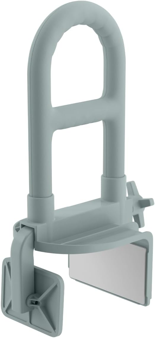 Medline Bathtub Grab Bar w/ Microban – Bathroom Wall Support Handle, Non-Slip Shower Bar, for Elderly, Seniors & Handicapped – 250 Lbs. Capacity | 250 lb Capacity, Tool-Free Installation, Rubber-Padded Grip, Built-In Microban Protection, Light Gray