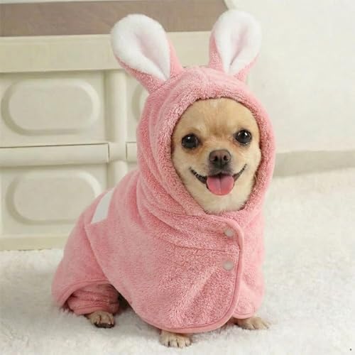 Dog Bathrobe Super Absorbent Towel for Small Dogs Cats Fast Drying Dog Robe Coat with Hood Puppy Cat Bath Towel Wrap Pet Grooming Supplies After Shower (Deep Pink,S)