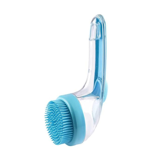 Dog Bath Brush with Shampoo Dispenser Silicone Pet Washing Scrubber & Massage Comb with Extended Handle, Soft Thick or Fine Bristles Grooming Supplies for Dogs & Cats