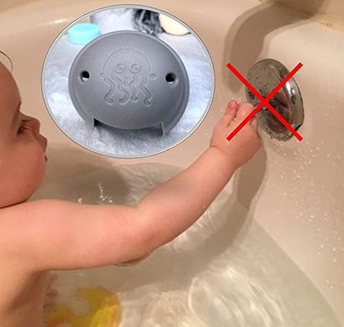 Bath Tub Overflow Drain Cover, Trip Lever Protector, Protects from Accidental Contact, Overflow Plate Cover, Use Lever While Installed, Durable, Soft, Kids Can't Pull Off, Easy Install (Grey)