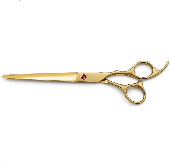 Moontay Professional 7.0" Dog Grooming Scissors Set, 4-pieces Straight, Upward Curved, Downward Curved, Thinning/Blending Shears for Dog, Cat and Pets, JP Stainless Steel, Gold