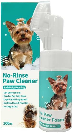 Pet Paw Cleaner Foam for Dogs & Cats, No-Rinse Fragrance-Free Gentle Foaming Cleanser with Soft Silicone Massage Brush, Waterless Cleaning Solution for Dirty Muddy Paws, Portable 100ml (3.4oz)