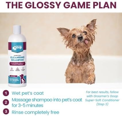 Groomer’s Goop Glossy Coat Cleansing Pet Shampoo - Deep Cleansing Formula Enhances Shine & Luster in Dog & Cat Coats, Moisturizes Skin, Rich Lather - 16 oz Bottle