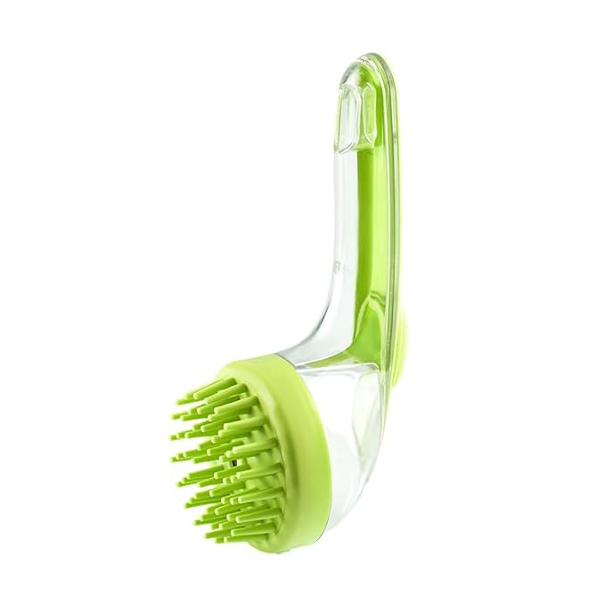 Dog Bath Brush with Shampoo Dispenser Silicone Pet Washing Scrubber & Massage Comb with Extended Handle, Soft Thick or Fine Bristles Grooming Supplies for Dogs & Cats