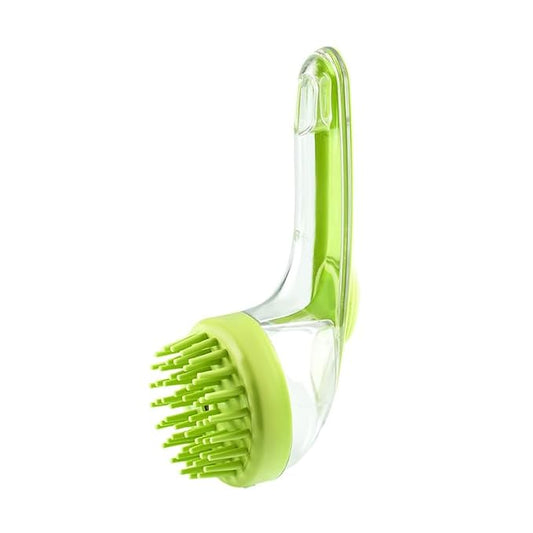 Dog Bath Brush with Shampoo Dispenser Silicone Pet Washing Scrubber & Massage Comb with Extended Handle, Soft Thick or Fine Bristles Grooming Supplies for Dogs & Cats
