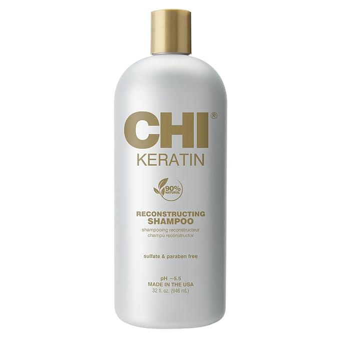 CHI Keratin Reconstructing Shampoo, Delivers Healthier Hair, Adds Shine & Helps Prevent Future Breakage, Sulfate, Paraben, & Cruelty-Free, 32 Oz
