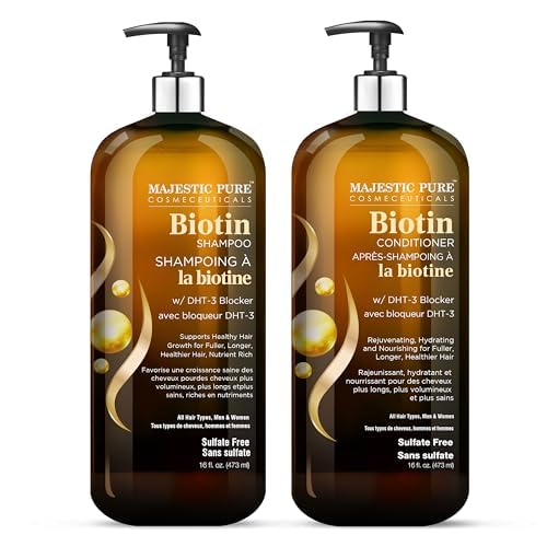 Majestic Pure Rosemary Castor & Biotin Shampoo and Conditoner-16fl oz each | Hair Thinning & Volumizing Shampoo for Hair Loss and Body for 72+ Hours - with DHT-3 Blocker Sulfate Free and Vegan Formula