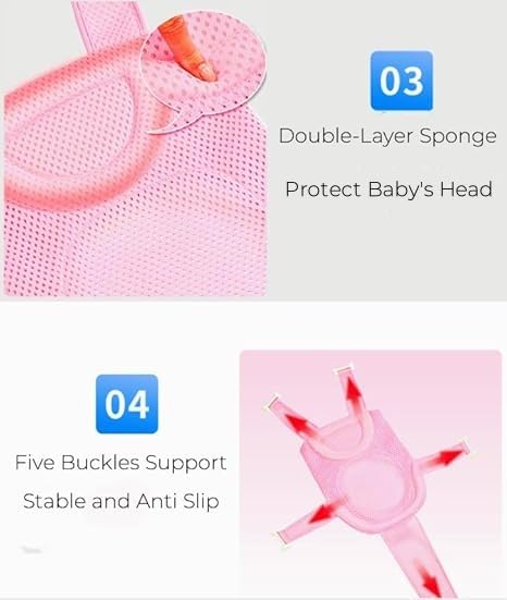 Baby Bath Seat Mat Infant Bathing Support Mat with Five Safety Support Corner Adjustable Antiskid Bath Net Cushion Baby Shower Net Pad Comfortable Baby Bathtub Sling