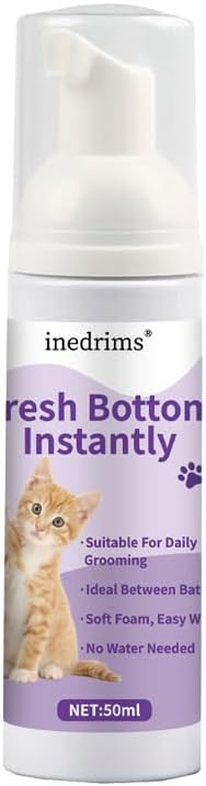 Pet Dry Shampoo Foam for Cats & Dogs, Waterless Cleaning Mousse 50ml Travel Size, No Rinse Pet Cleaning Foam for Dirty Paws, Butt, Fur & Odor Removal, Portable Deodorizing Grooming Cleanser
