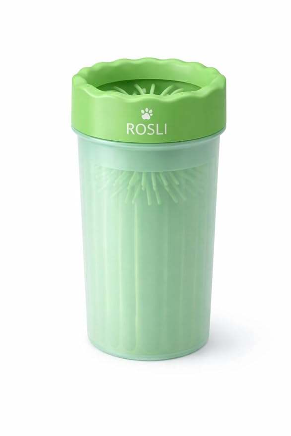 ROSLI Dog Paw Clianer Cup - Portable Pet Paw Washer for Dogs - Deep Cleaning Mud & Dirt - Silicone Brush - Easy to Use & Wash (Blue, Large) (Green, Large)