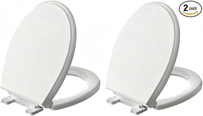 Round Toilet Seat Soft Close 16.5 Inch, Quiet No Slam Toilet Lid, Quick Release & Easy Installation, Durable PP Material, Easy Clean Ergonomic Design, White, 2 Pack