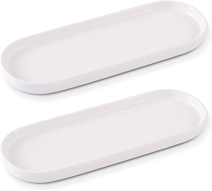 Ceramic Sink Tray, Suit for Bathroom Counter, Bathtub, Cosmetics Dish, Candle, Perfume Shampoo Liquid Soap Tray Simple Style Design Suit for Bathroom and Kitchen (2pcs White)