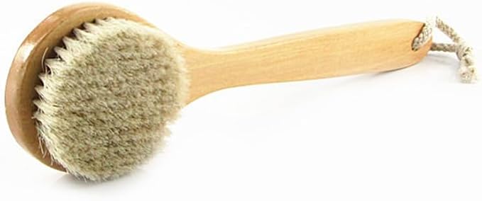 11.8 Inch Long Wooden Handle Dry Body Brush Back Scrubber, Bath Shower Brush Scrubber with Soft Horsehair Mane Natural Bristles, Good for Cellulite, Detox, Exfoliating, Blood Circulation,etc.